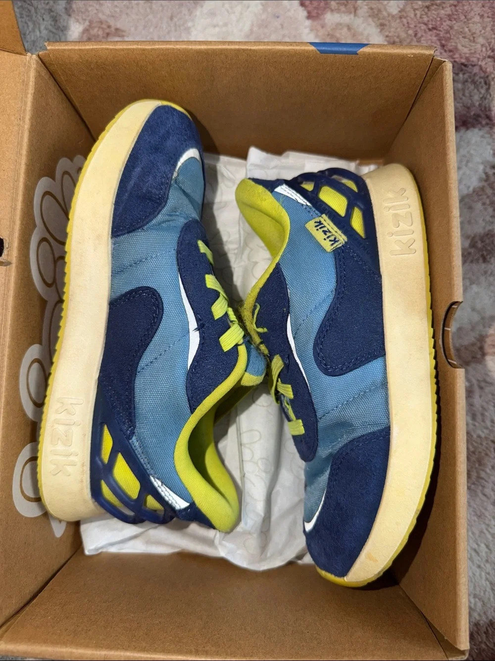 Kizik Kids Blue and Neon Yellow Athletic Play Sneakers
